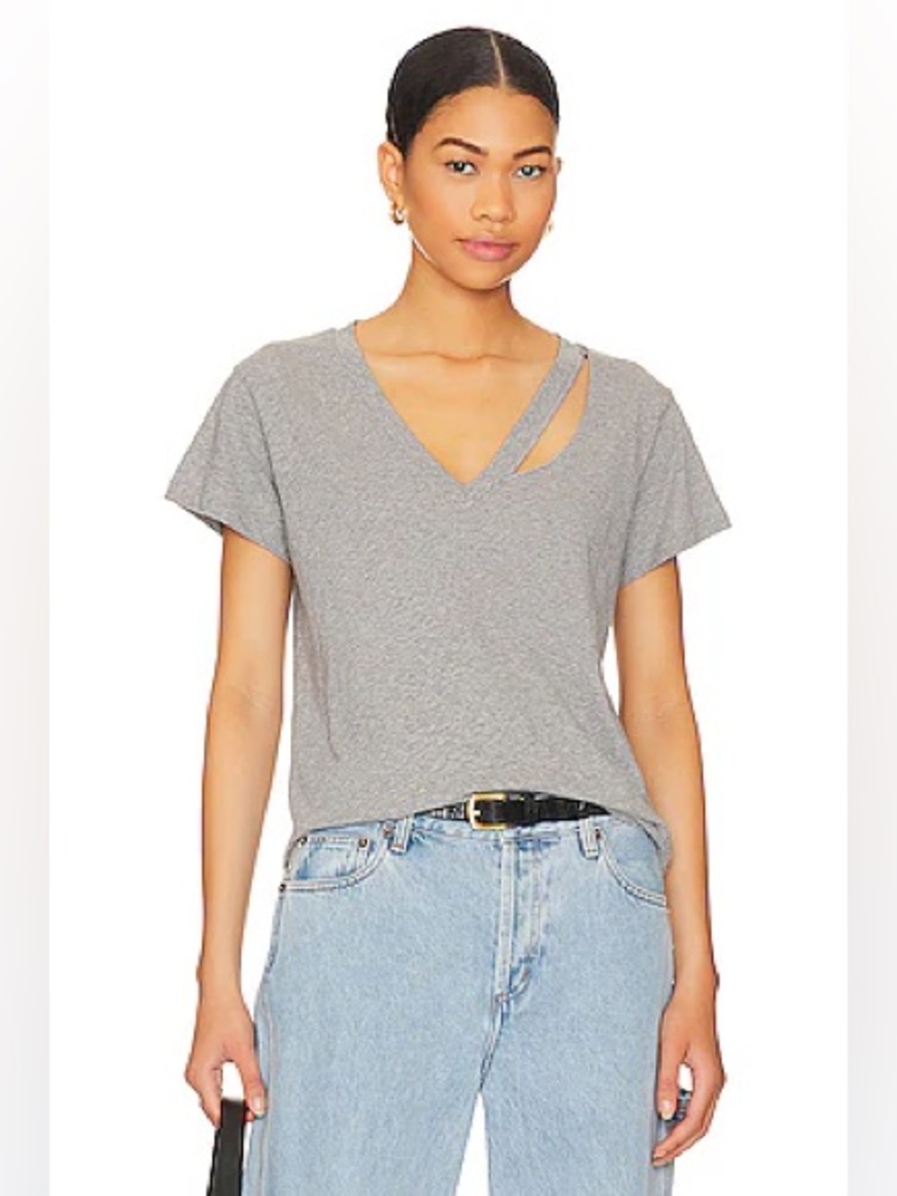 LNA revolve gray Fallon V-Neck cotton relaxed fit T-Shirt